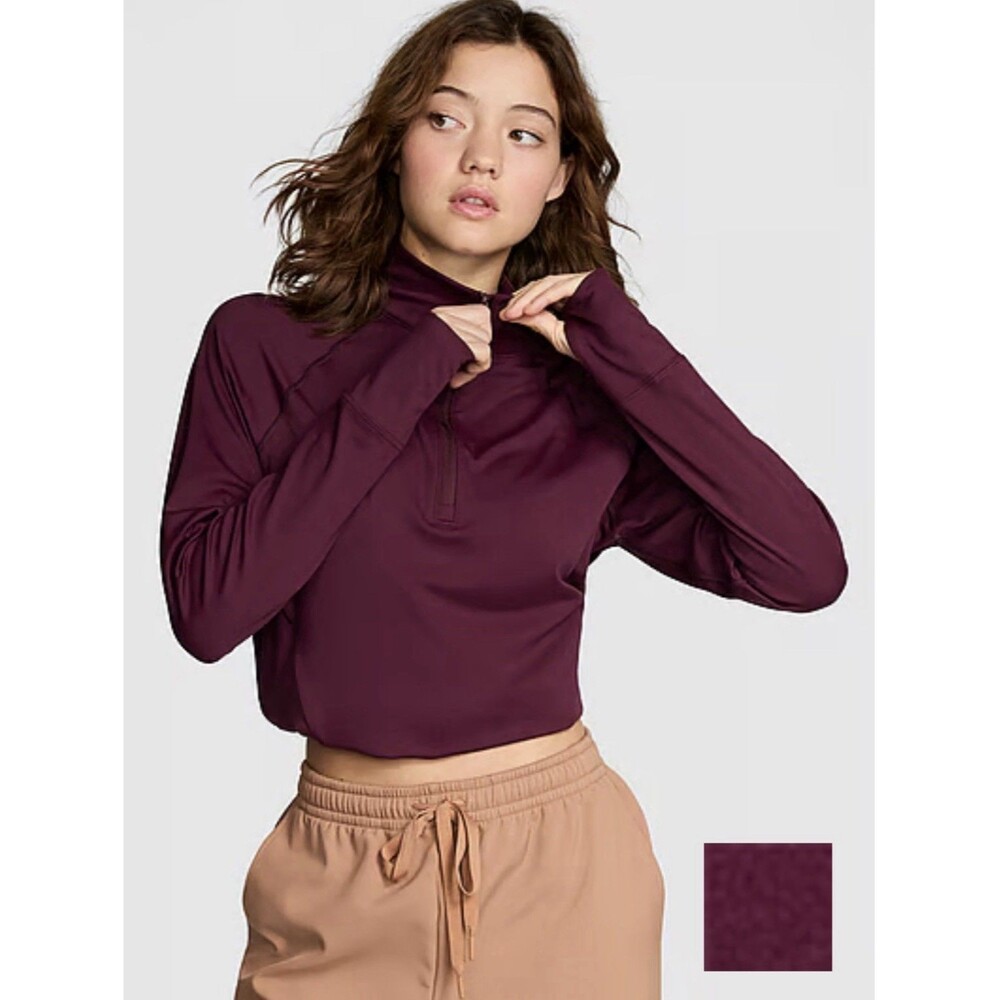 Victoria Secret PINK Relay Knit Half Zip Sweatshirt Burgundy XXL NWT